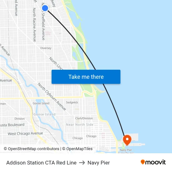 Addison Station CTA Red Line to Navy Pier map