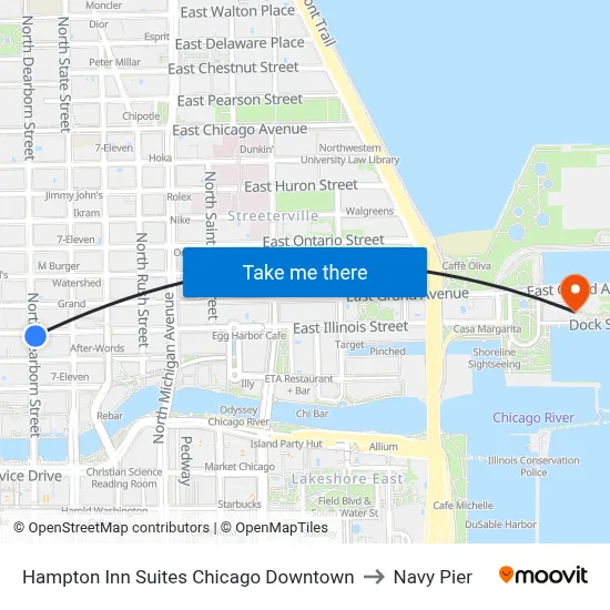 Hampton Inn Suites Chicago Downtown to Navy Pier map
