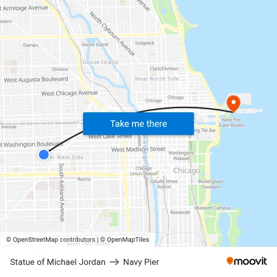 Statue of Michael Jordan to Navy Pier map