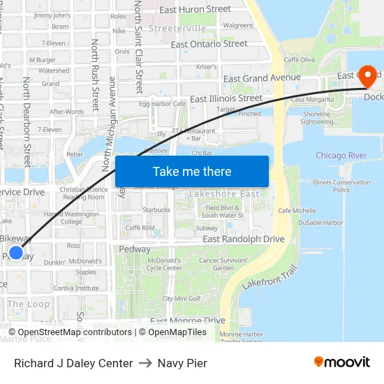 Richard J Daley Center to Navy Pier map