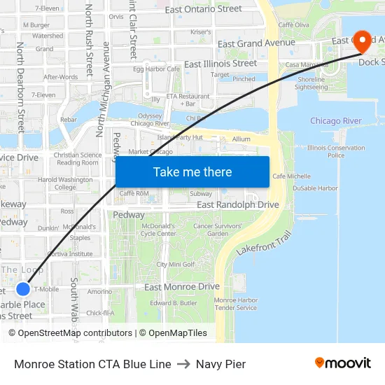 Monroe Station CTA Blue Line to Navy Pier map