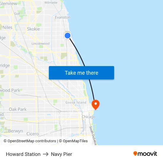 Howard Station to Navy Pier map