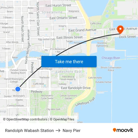 Randolph Wabash Station to Navy Pier map