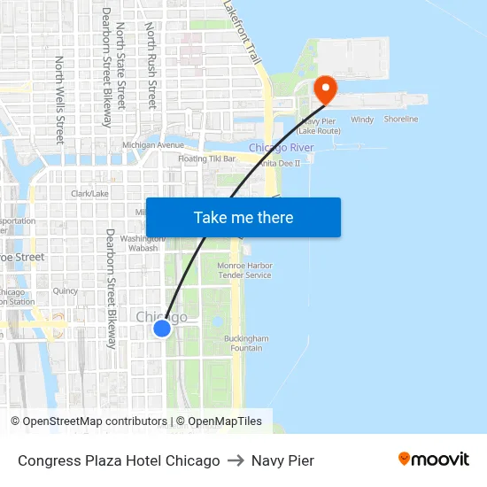 Congress Plaza Hotel Chicago to Navy Pier map