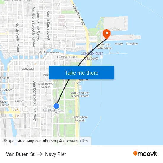 Van Buren St to Navy Pier map