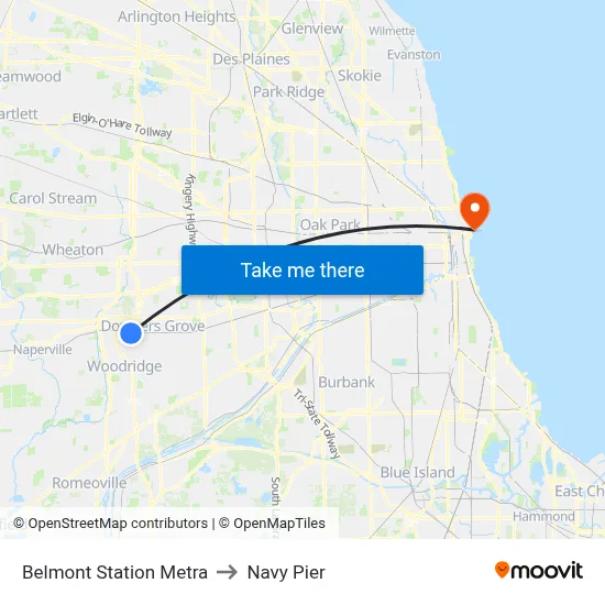 Belmont Station Metra to Navy Pier map