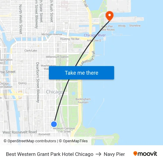 Best Western Grant Park Hotel Chicago to Navy Pier map