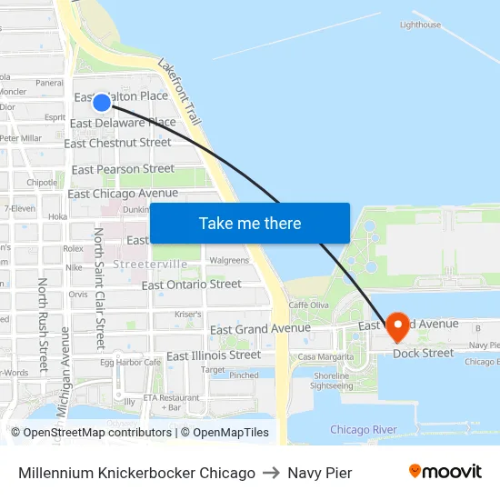 Millennium Knickerbocker Chicago to Navy Pier map