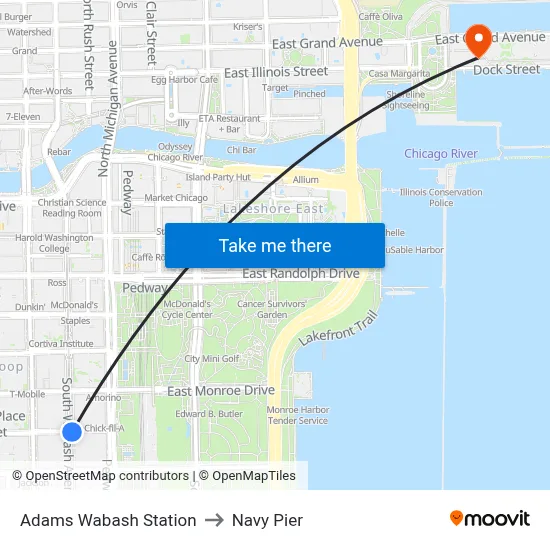 Adams Wabash Station to Navy Pier map