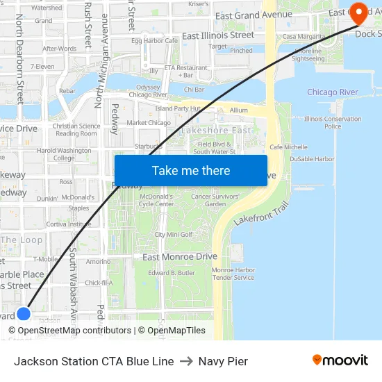 Jackson Station CTA Blue Line to Navy Pier map