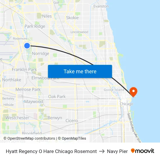 Hyatt Regency O Hare Chicago Rosemont to Navy Pier map