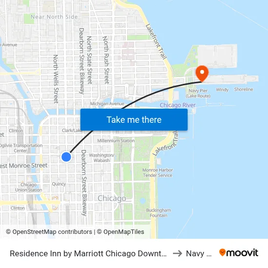 Residence Inn by Marriott Chicago Downtown Loop to Navy Pier map