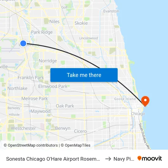 Sonesta Chicago O'Hare Airport Rosemont to Navy Pier map