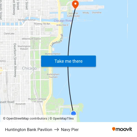Huntington Bank Pavilion to Navy Pier map