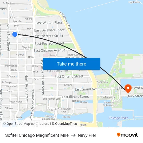 Sofitel Chicago Magnificent Mile to Navy Pier map