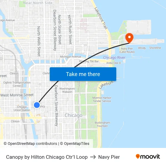 Canopy by Hilton Chicago Ctr’l Loop to Navy Pier map
