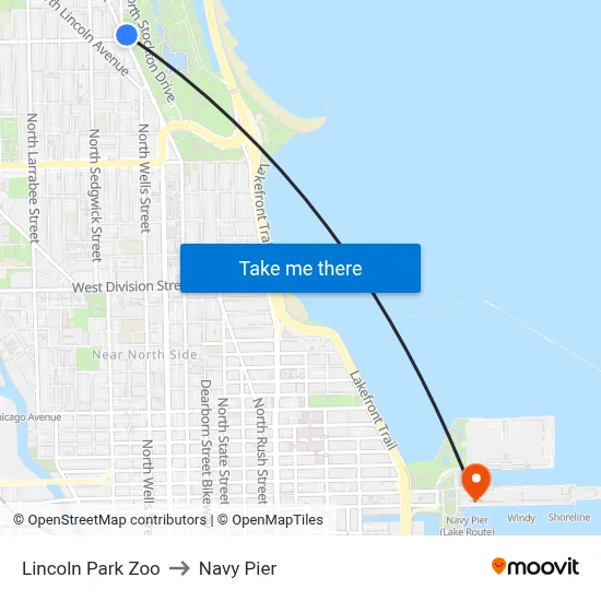 Lincoln Park Zoo to Navy Pier map