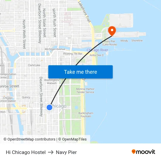 Hi Chicago Hostel to Navy Pier map