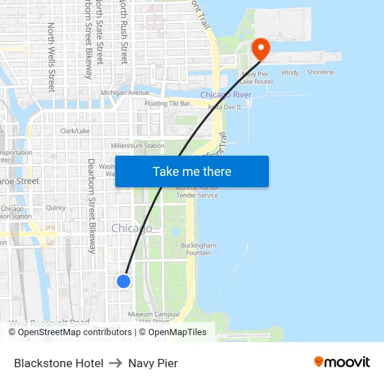 Blackstone Hotel to Navy Pier map