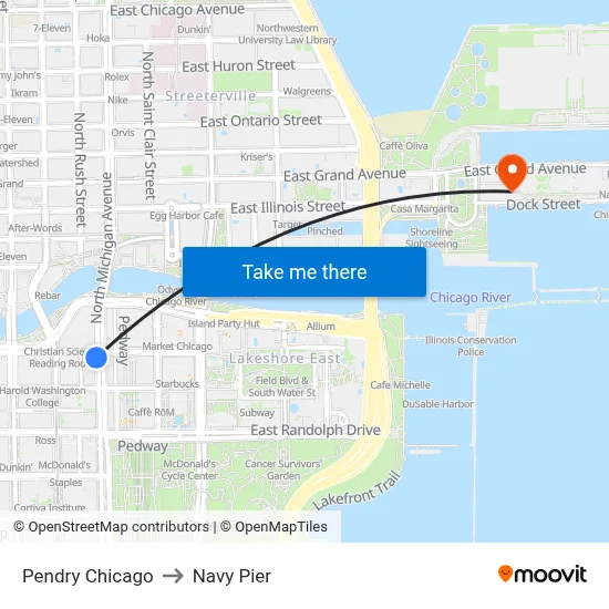 Pendry Chicago to Navy Pier map