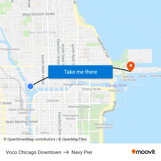 Voco Chicago Downtown to Navy Pier map