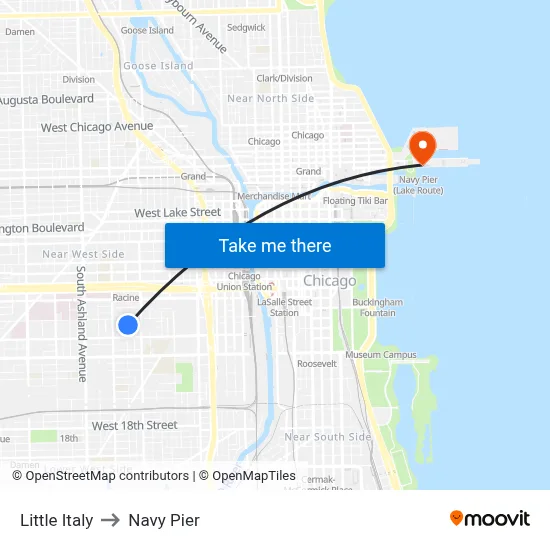 Little Italy to Navy Pier map