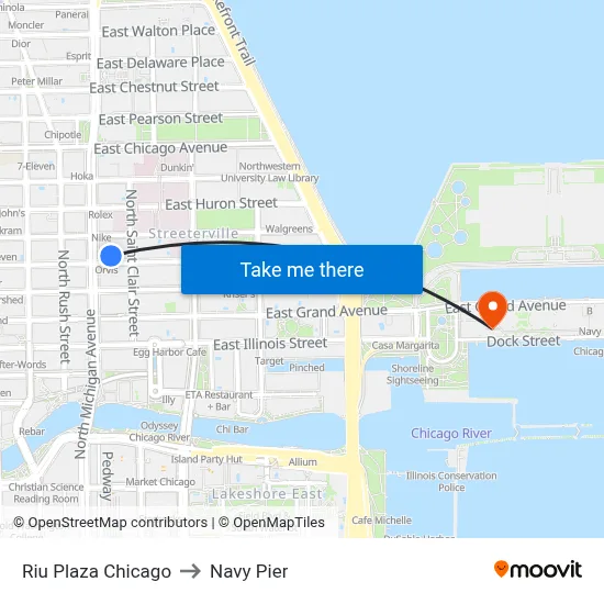 Riu Plaza Chicago to Navy Pier map