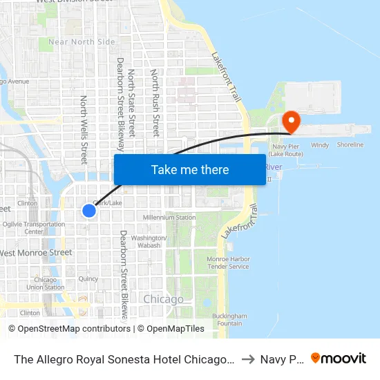 The Allegro Royal Sonesta Hotel Chicago Loop to Navy Pier map