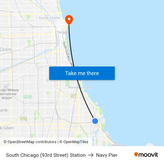 South Chicago (93rd Street) Station to Navy Pier map