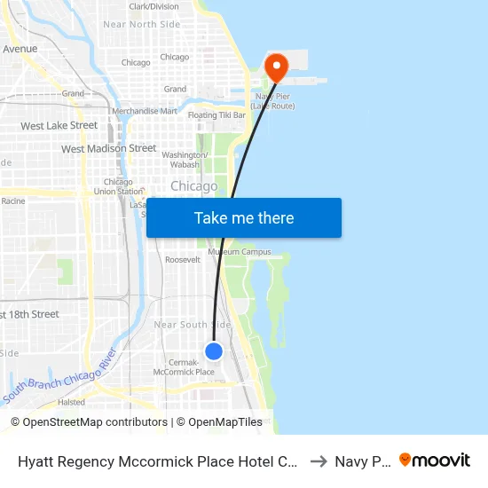 Hyatt Regency Mccormick Place Hotel Chicago to Navy Pier map