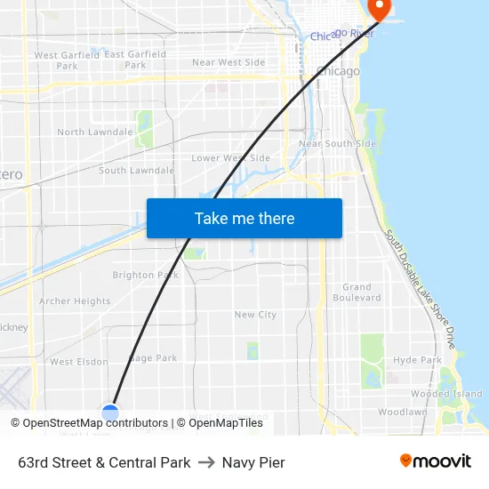 63rd Street & Central Park to Navy Pier map
