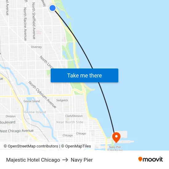 Majestic Hotel Chicago to Navy Pier map