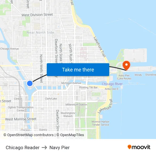 Chicago Reader to Navy Pier map