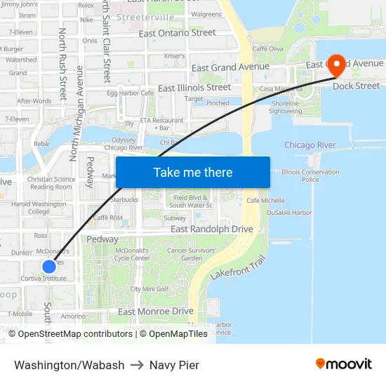 Washington/Wabash to Navy Pier map