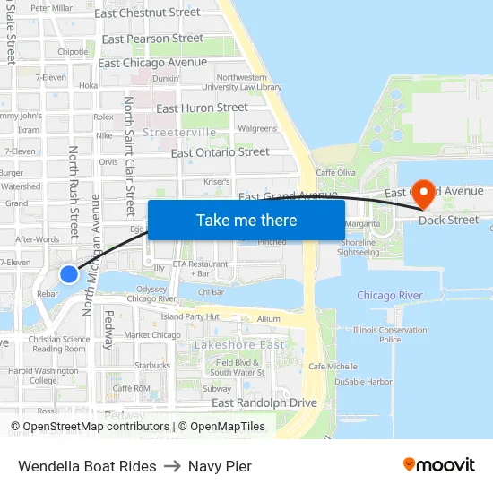 Wendella Boat Rides to Navy Pier map