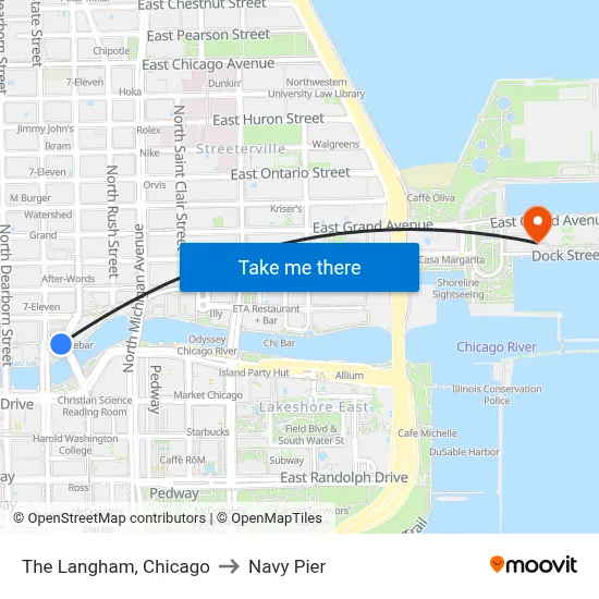 The Langham, Chicago to Navy Pier map
