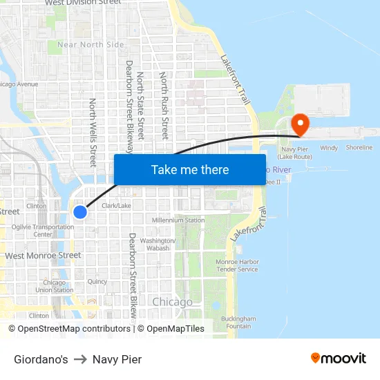 Giordano's to Navy Pier map
