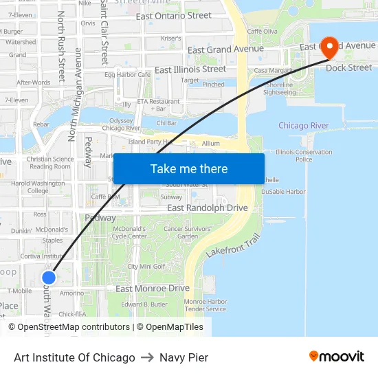 Art Institute Of Chicago to Navy Pier map