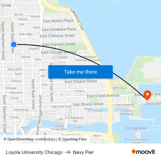 Loyola University Chicago to Navy Pier map