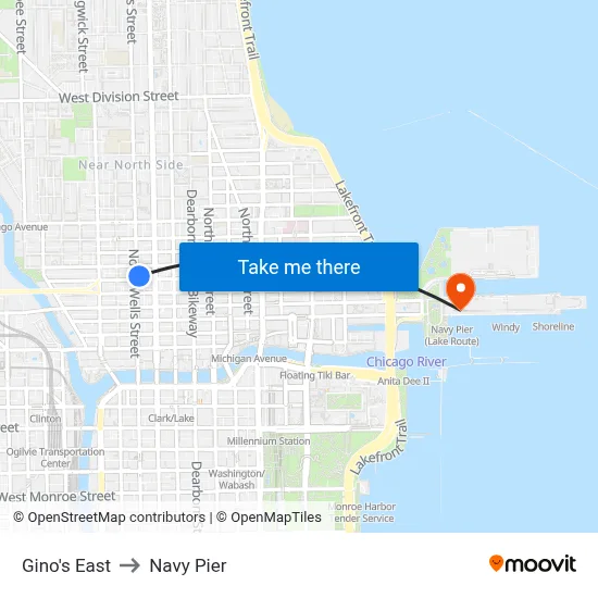 Gino's East to Navy Pier map