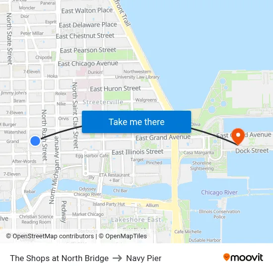 The Shops at North Bridge to Navy Pier map