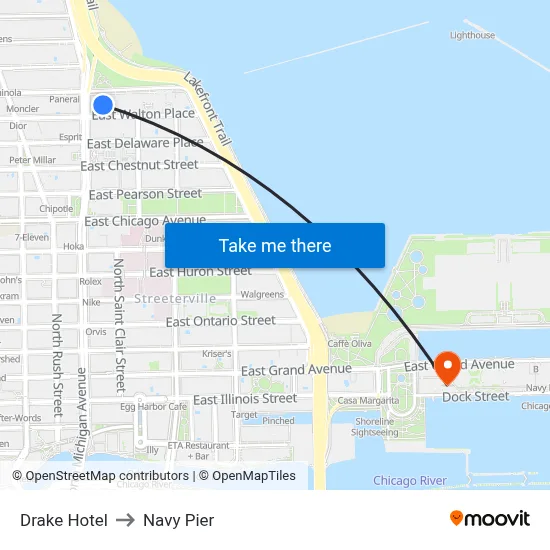 Drake Hotel to Navy Pier map