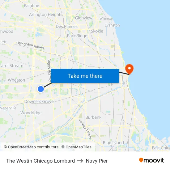 The Westin Chicago Lombard to Navy Pier map