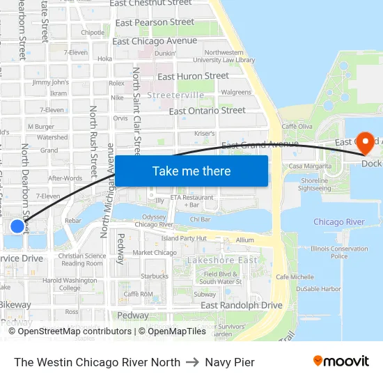 The Westin Chicago River North to Navy Pier map