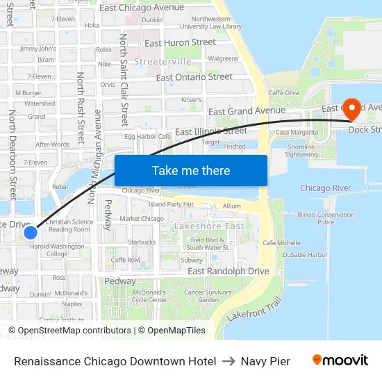 Renaissance Chicago Downtown Hotel to Navy Pier map