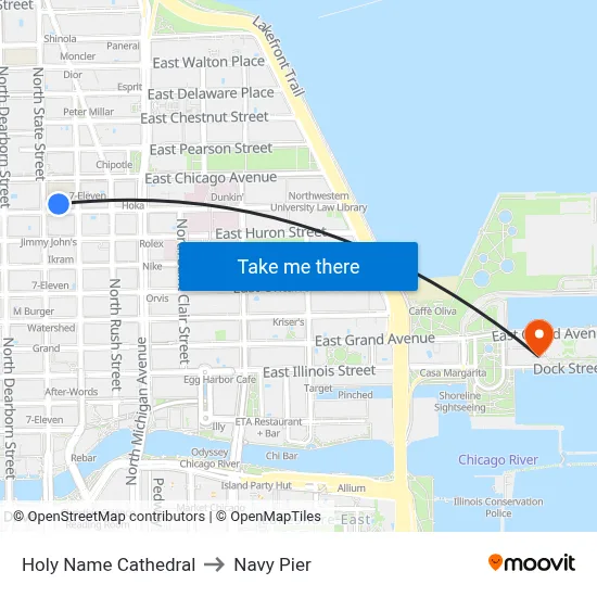 Holy Name Cathedral to Navy Pier map