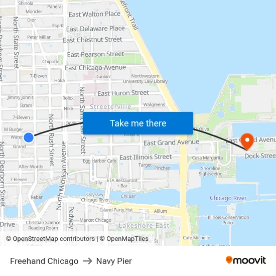 Freehand Chicago to Navy Pier map