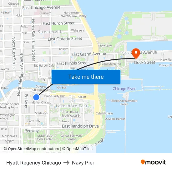 Hyatt Regency Chicago to Navy Pier map