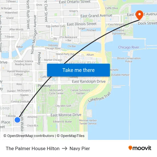 The Palmer House Hilton to Navy Pier map