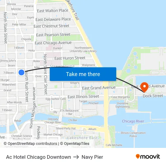 Ac Hotel Chicago Downtown to Navy Pier map